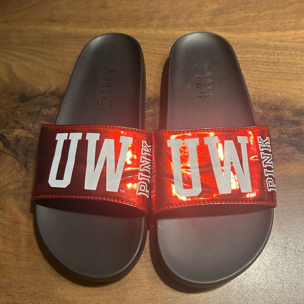 Victorias Secret Pink UW University of Wisconsin Slide Sandals